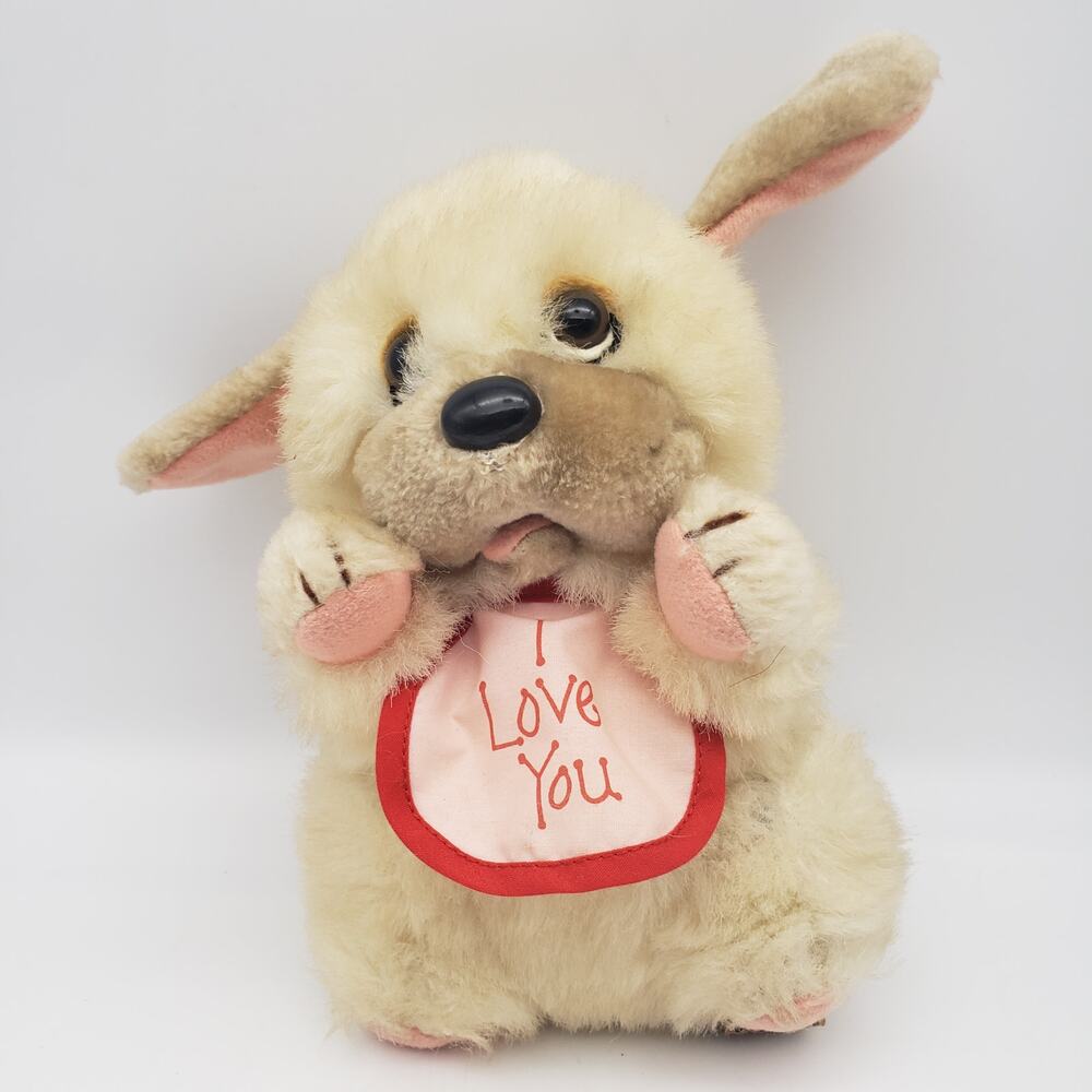 Vintage 1984 Applause Begging Puppy Plush Bib Says "I Love You"